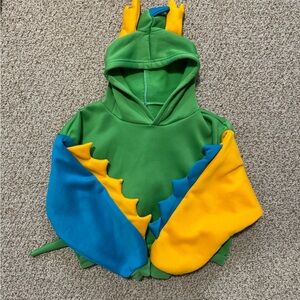 Cropped Green Dinosaur Hoodie with Blue and Yellow Spikes